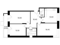 Планировка 3-комнатной квартиры, 77,4 м2