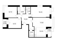 Планировка 4-комнатной квартиры, 96 м2