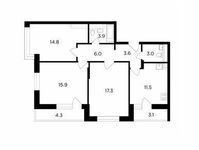 Планировка 3-комнатной квартиры, 79,4 м2