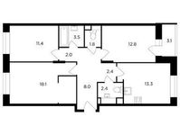 Планировка 3-комнатной квартиры, 77,13 м2