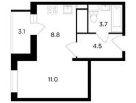 Планировка 1-комнатной квартиры, 29,6 м2