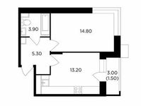 Планировка 1-комнатной квартиры, 38,7 м2
