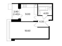 Планировка 1-комнатной квартиры, 37,3 м2