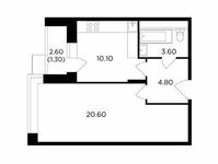 Планировка 1-комнатной квартиры, 40,4 м2