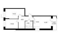 Планировка 3-комнатной квартиры, 58,7 м2