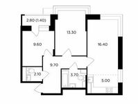 Планировка 3-комнатной квартиры, 61,2 м2