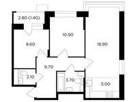 Планировка 3-комнатной квартиры, 61,3 м2