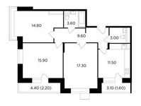 Планировка 3-комнатной квартиры, 79,5 м2