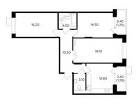 Планировка 3-комнатной квартиры, 83,2 м2