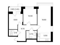 Планировка 3-комнатной квартиры, 61,3 м2
