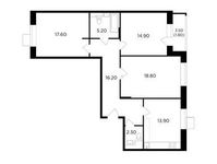 Планировка 3-комнатной квартиры, 90,6 м2