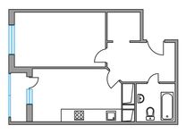Планировка 1-комнатной квартиры, 38,5 м2