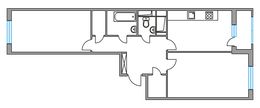 Планировка 2-комнатной квартиры, 55,5 м2