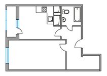 Планировка 1-комнатной квартиры, 40 м2