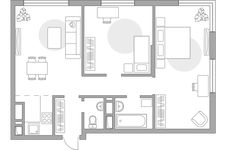 Планировка 3-комнатной квартиры, 58,6 м2