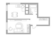Планировка 1-комнатной квартиры, 32,6 м2
