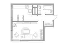 Планировка 1-комнатной квартиры, 34,2 м2