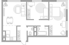 Планировка 3-комнатной квартиры, 58,6 м2