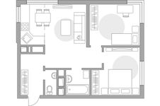 Планировка 3-комнатной квартиры, 48,5 м2