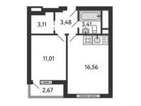 Планировка 1-комнатной квартиры, 39,79 м2