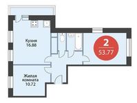 Планировка 2-комнатной квартиры, 53,77 м2