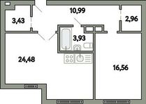 Планировка 2-комнатной квартиры, 62,34 м2