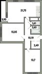 Планировка 3-комнатной квартиры, 69,38 м2