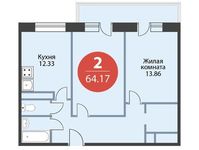 Планировка 2-комнатной квартиры, 64,17 м2