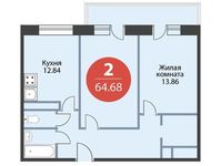Планировка 2-комнатной квартиры, 64,68 м2