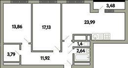 Планировка 3-комнатной квартиры, 76,32 м2