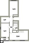 Планировка 3-комнатной квартиры, 77,17 м2