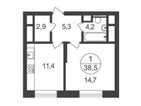 Планировка 1-комнатной квартиры, 38,5 м2