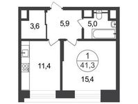 Планировка 1-комнатной квартиры, 41,3 м2