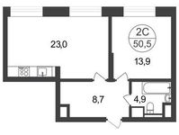 Планировка 2-комнатной квартиры, 50,5 м2