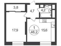 Планировка 1-комнатной квартиры, 46,2 м2