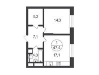 Планировка 1-комнатной квартиры, 47,4 м2