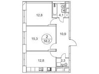 Планировка 2-комнатной квартиры, 58,2 м2