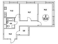 Планировка 2-комнатной квартиры, 65,4 м2