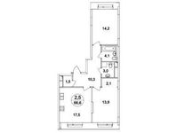 Планировка 2-комнатной квартиры, 66,6 м2