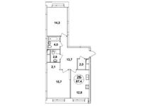 Планировка 2-комнатной квартиры, 67,4 м2