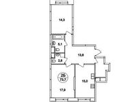 Планировка 2-комнатной квартиры, 73,7 м2