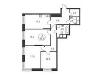 Планировка 3-комнатной квартиры, 95,2 м2