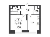 Планировка 1-комнатной квартиры, 41 м2