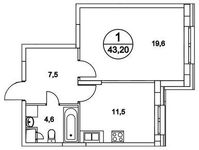 Планировка 1-комнатной квартиры, 43,2 м2