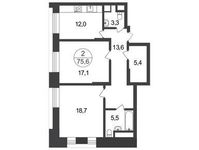Планировка 2-комнатной квартиры, 75,6 м2