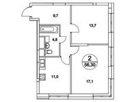 Планировка 2-комнатной квартиры, 56,3 м2