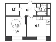 Планировка 1-комнатной квартиры, 47 м2