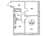 Планировка 2-комнатной квартиры, 57,1 м2