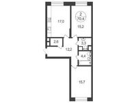 Планировка 2-комнатной квартиры, 70,4 м2