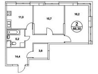 Планировка 2-комнатной квартиры, 66,3 м2